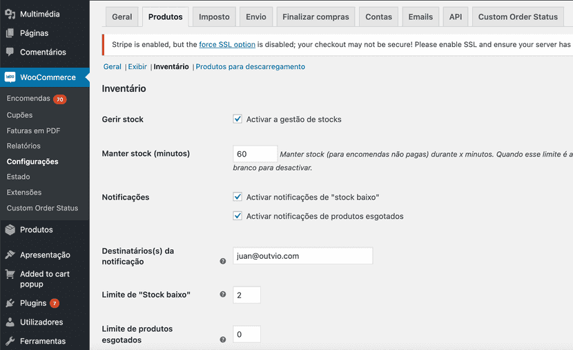woocommerce inventário