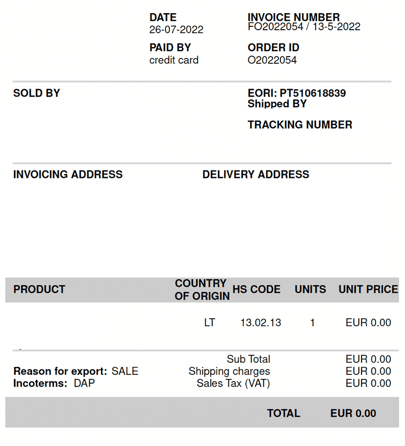 commercial invoice format sample