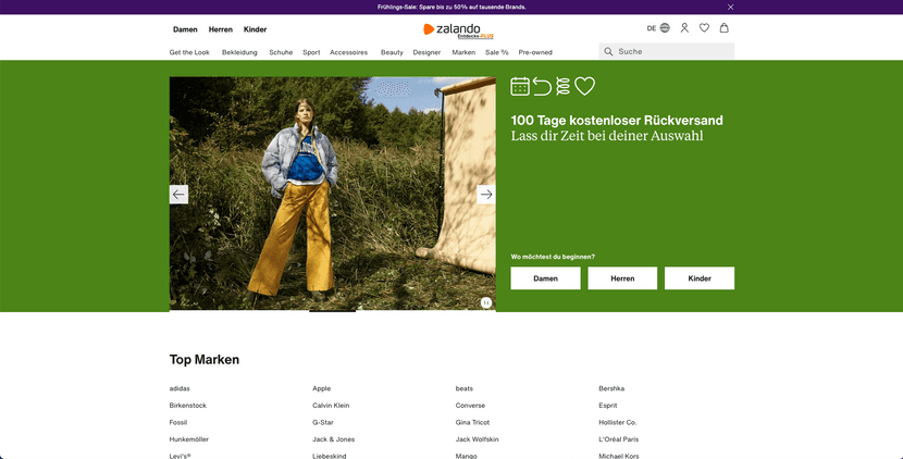 Landingpage des Online-Shops Zalando
