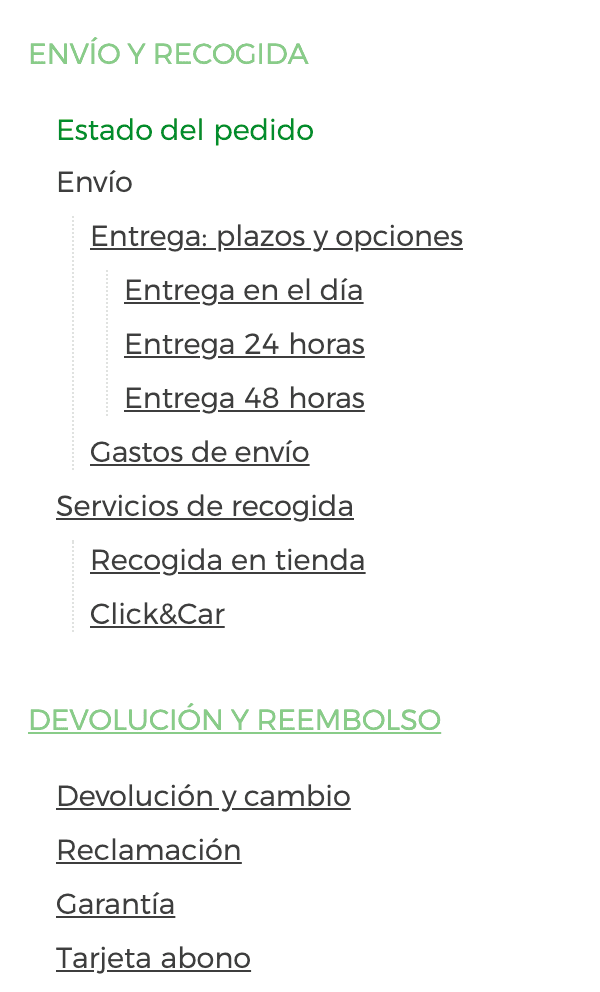 Condiciones de envío de El Corte Inglés.