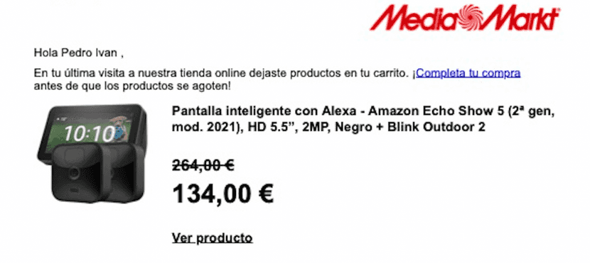 Promoción de carrito abandonado de MediaMarkt.
