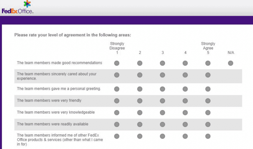 Encuesta de satisfacción de Fedex.