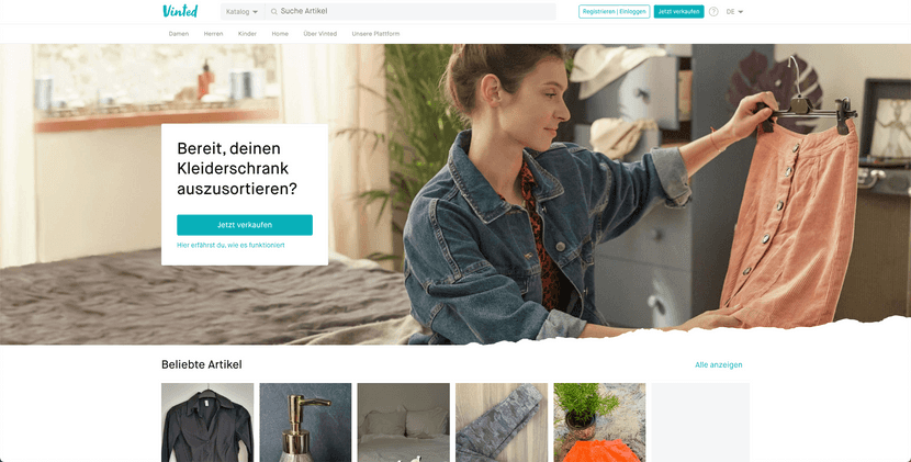 Landingpage des E-Commerce Vinted
