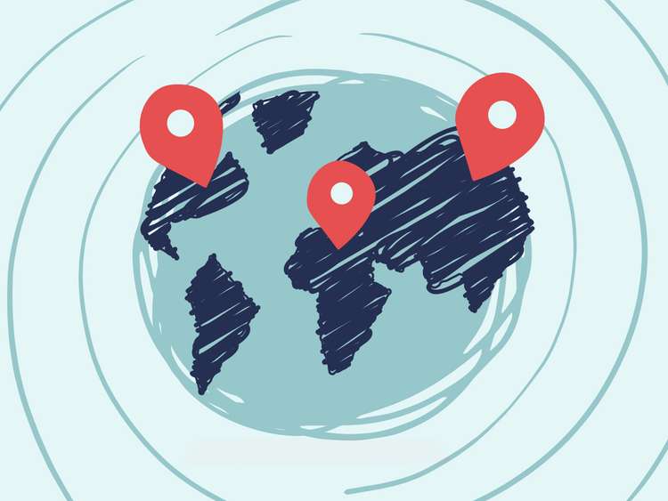 Dibujo de un mapa del mundo como representación de la internacionalización de una empresa.
