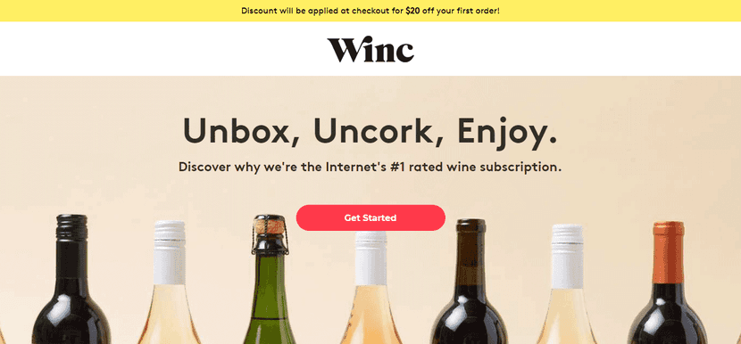 Landing page de Winc.