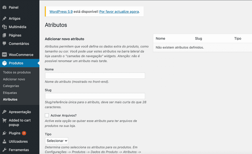 woocommerce atributos