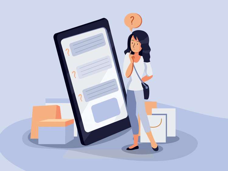 Infográfico de uma mulher que realiza um inquérito de satisfação do cliente