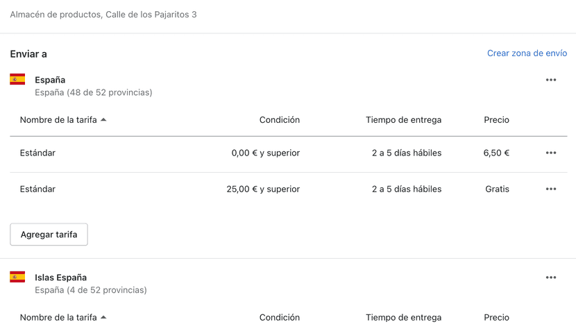 Métodos de envío en shopify configuración paso 5.