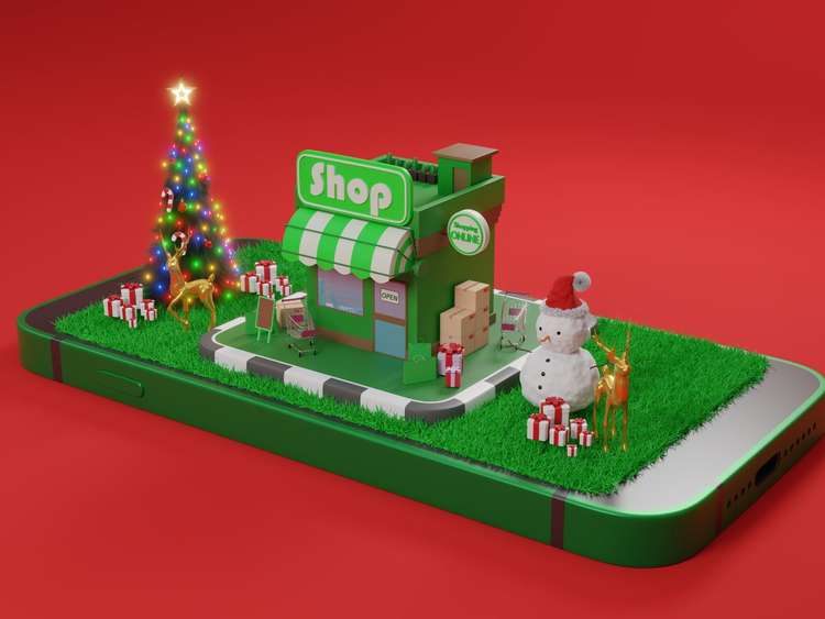 Chica cuelga adornos en plena campaña de navidad.