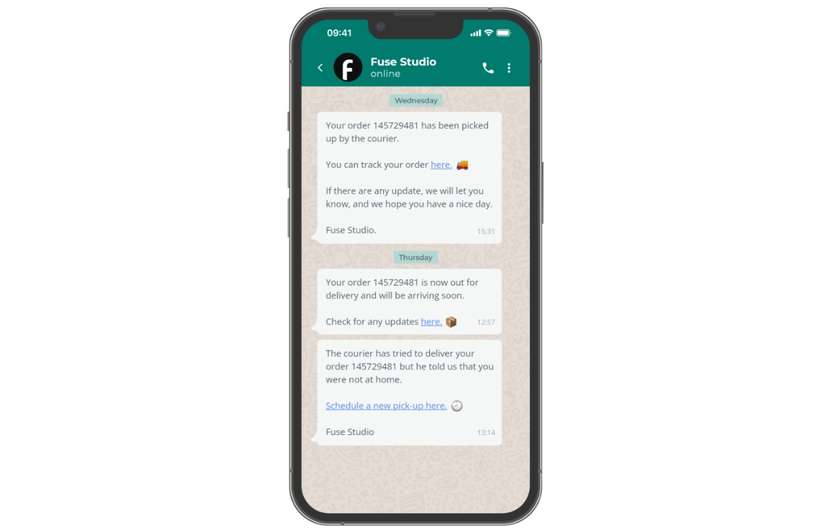 Notificación de pedido en WhatsApp de un eCommerce de Outvio.