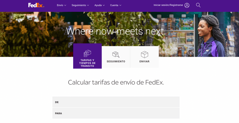 Calculadora de tarifas de la empresa de transporte FedEx.