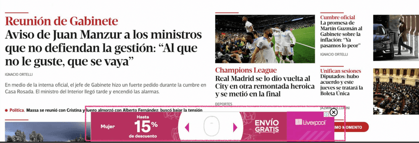 Banner emergente del eCommerce Liverpool.