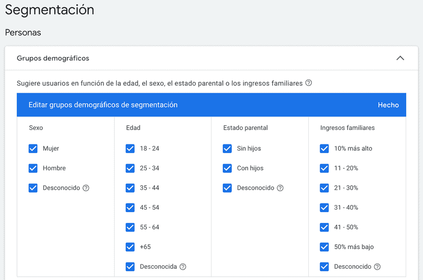 Opciones de segmentación geográfica de una campaña de Google Ads