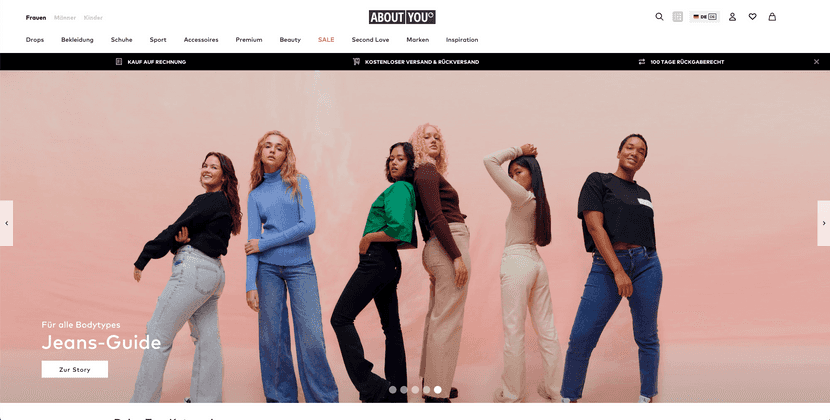 Landingpage des E-Commerce About You