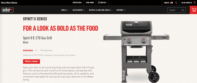 Landing page de la tienda online Weber.