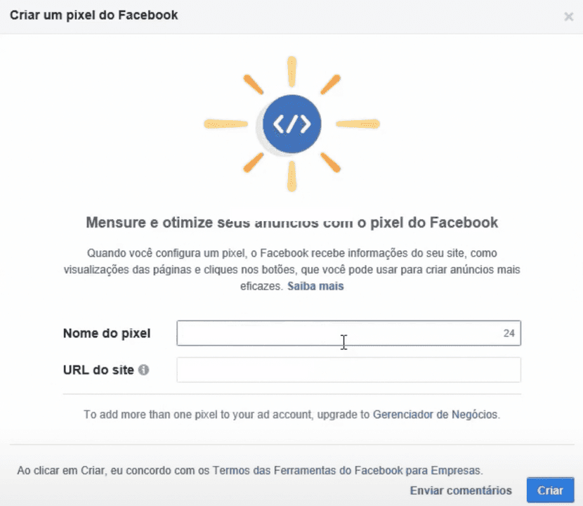 criar facebook pixel
