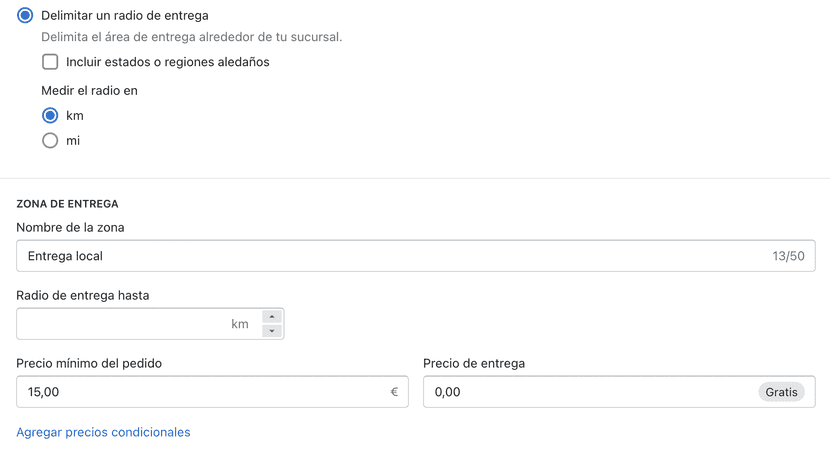 Métodos de envío en shopify configuración paso 9.