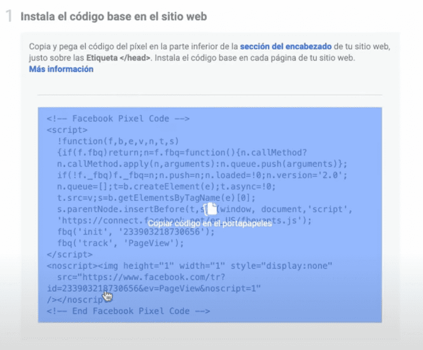 Código del píxel de Facebook