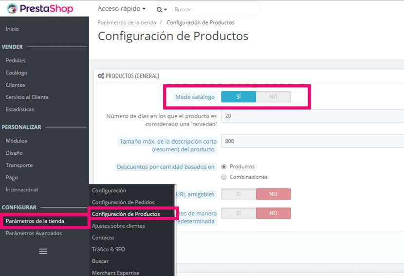 Modo catálogo PrestaShop