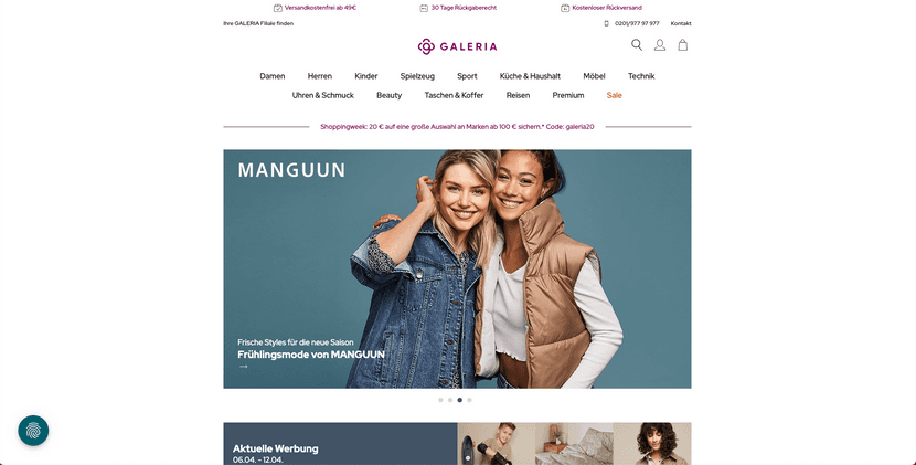 Landingpage des E-Commerce Galeria