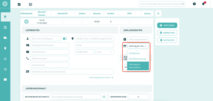 schnittflaeche mit zahlungsmethoden der saas plattform outvio