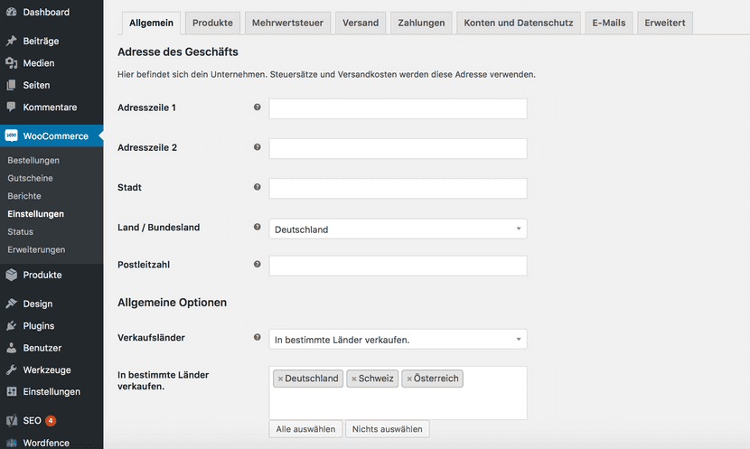Allgemeine WooCommerce Einstellungen