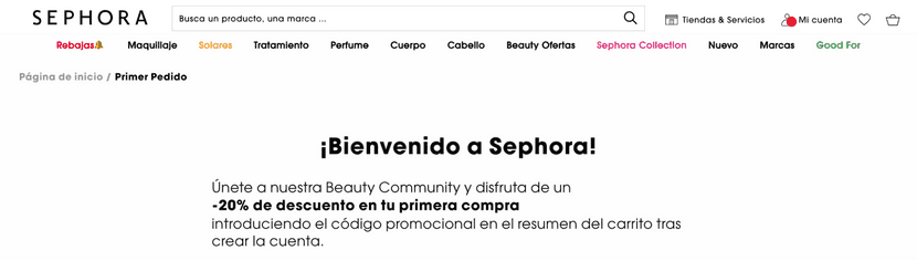 Descuento en la primera compra de Sephora.