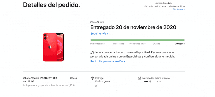 Notificaciones de pedido de Apple.