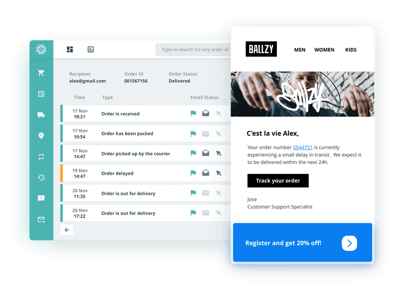 branden email des e-commerce ballzy erstellt mit outvio