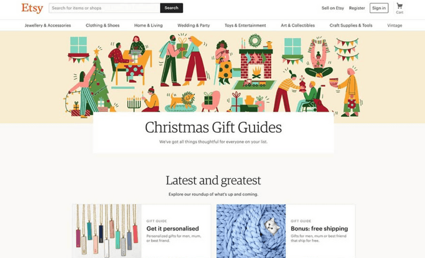Marketplace de Etsy en Navidad.