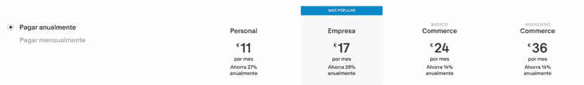 Precio de los diferentes planes de Squarespace.