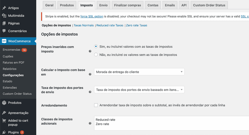 woocommerce impostos
