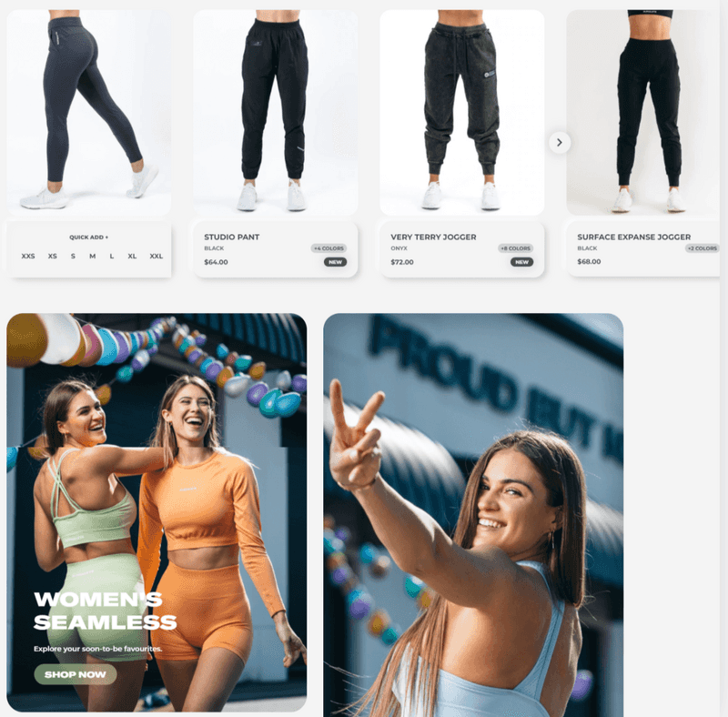 Ejemplo de landing page de producto del eCommerce Women´s Joggers.