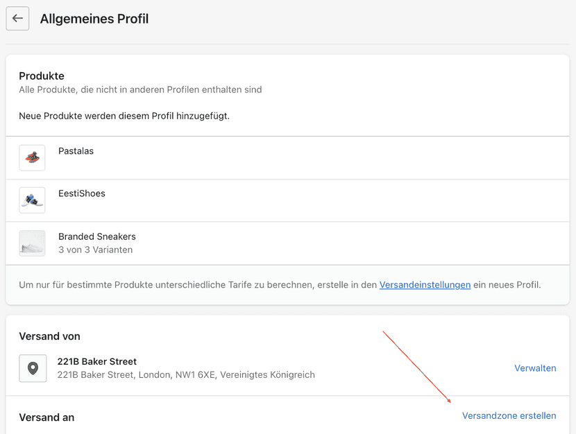 Shopify Versandzone erstellen