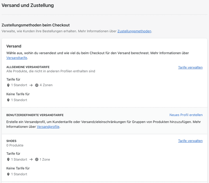 Shopify Tarife verwalten