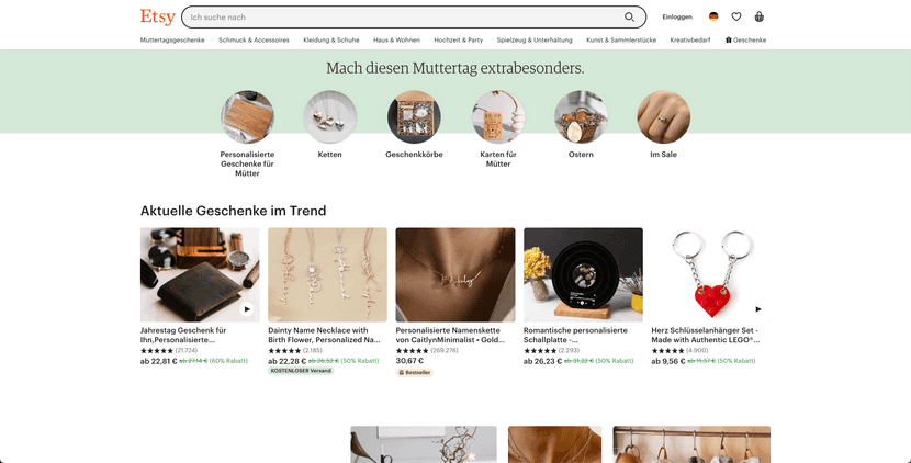 Landingpage des E-Commerce Etsy