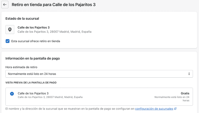 Métodos de envío en shopify configuración paso 11.