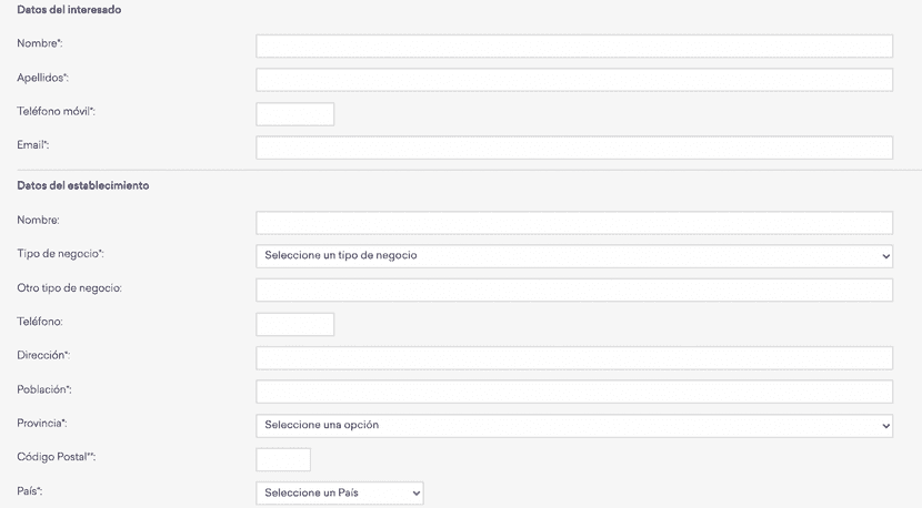 Formulario para ser punto de recogida de paquetes de MRW.