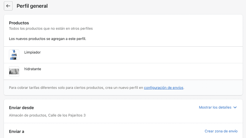 Métodos de envío en shopify configuración paso 3.