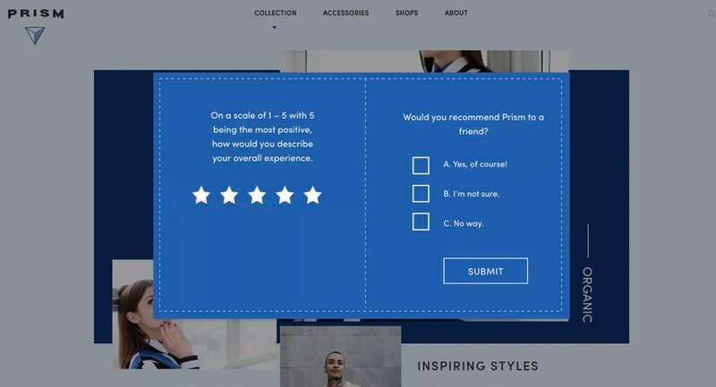 Pop up de recomendación de producto.
