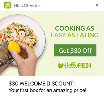 Mensaje emergente de Hellofresh